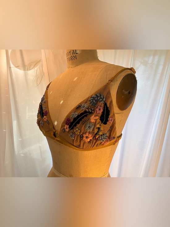 Intimately By Free People Other - Intimately Free People Embroidered Beaded Floral Mesh Bralette Mustard Size L
